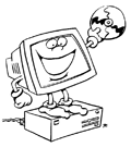 Cartoon with a computer holding a CD