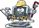 Cartoon of a computer holding tools
